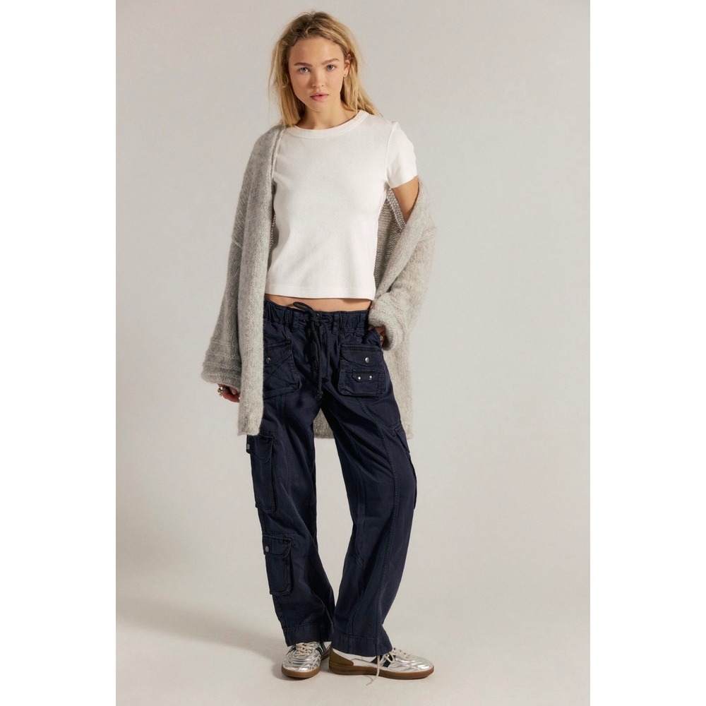 Free People Tahiti Cargo Pants Jet Black Pull On Drawstring Medium OB1431613